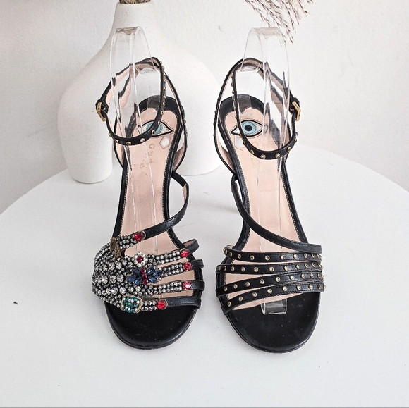 Gucci Wangy Crystal hand strappy high heel leather sandals size 37 - Picture 4 of 16